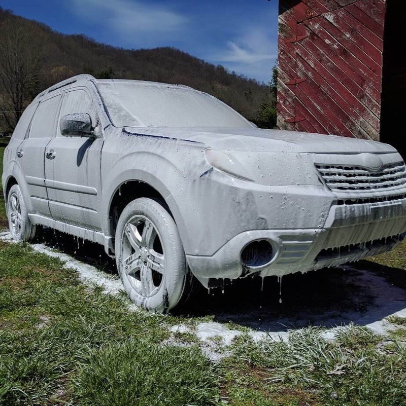 Foamed up Subaru honeydew-snowfoam-foam-cannon-car-forester